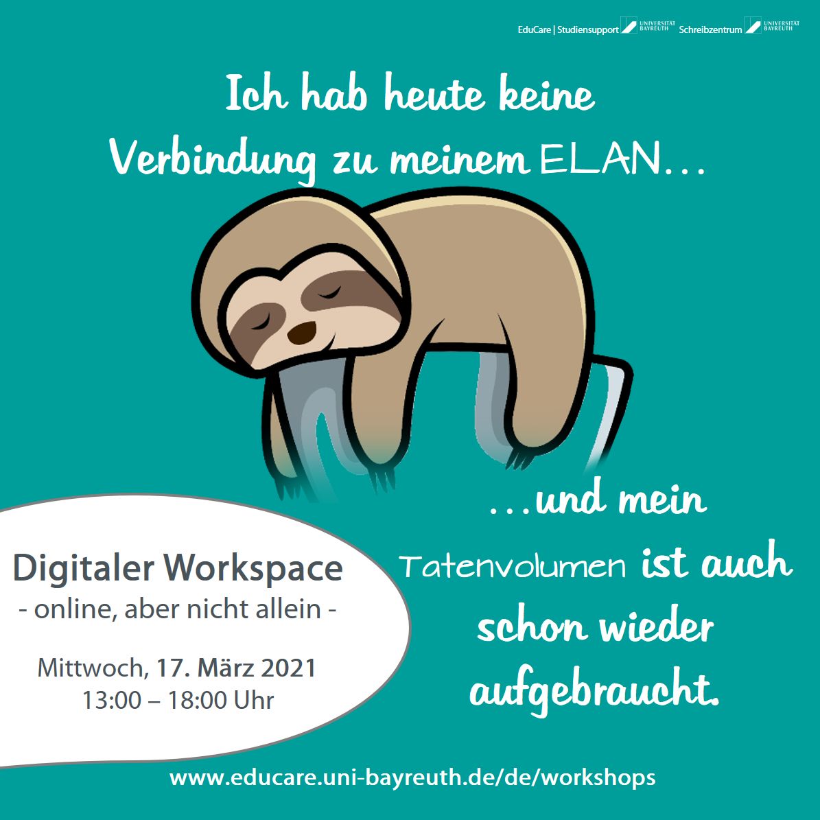 Uni Bayreuth, Digitaler Workspace, Veranstaltung, Bild: Faultier